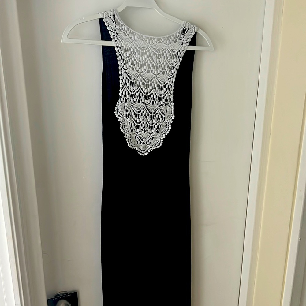 Gorgeous full length black maxi dress with white crochet detail up the back BOGO